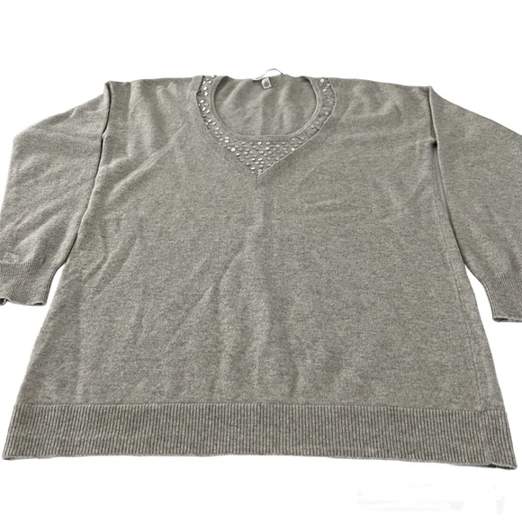 Autumn Cashmere/Cashmere Sweater/Women’s/ Large/Gray/Sequin V-Neck - Picture 5 of 10